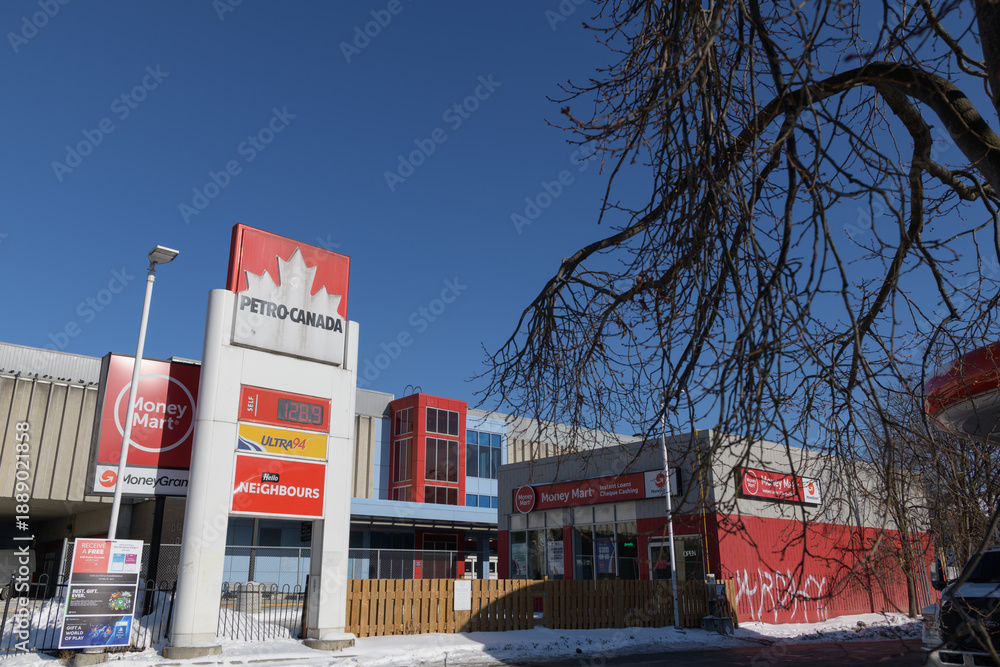 Obraz premium Petro-Canada gas station sign at 1750 Bloor St W, northeast corner of Keele St, Toronto