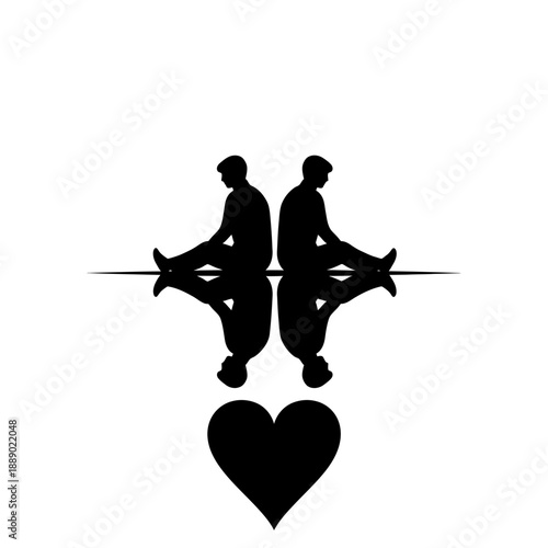 LGBTQ Couple Silhouette Holding Fish on Line Above Heart Isolated on White Background with love and relationship and gay in lesbian equality for symbol