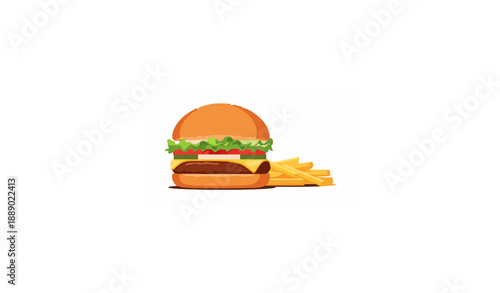 Burger and Fries Color Illustration Vector Fast Food