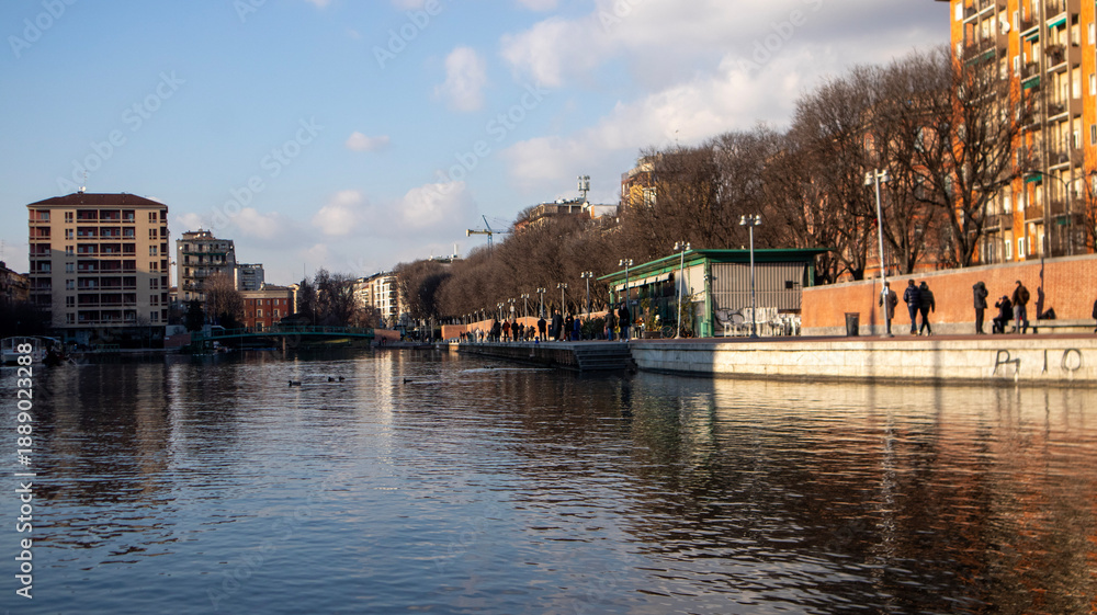 Fototapeta premium Milan, italy historic Navigli district, turistic place