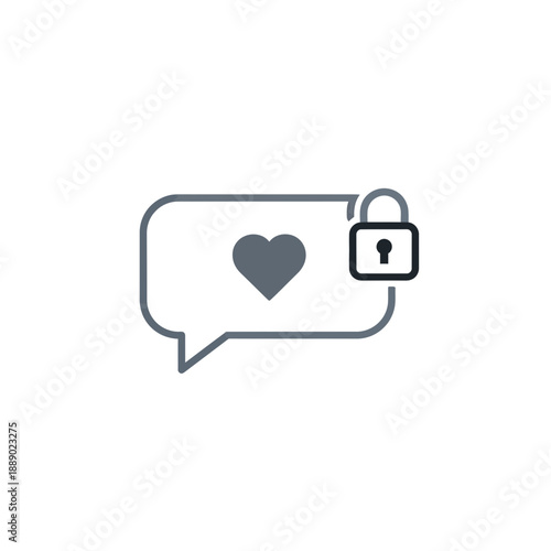 Secure Chat Message with Heart Symbol on White Background with private conversation and locked icon and isolated in line art simple design for messaging app