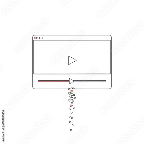 Video Player Interface with Falling Dots on White Background, Play Button, Progress Bar with digital and animation and streaming in media playback for buffering