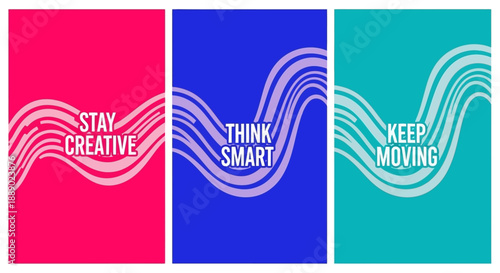 Motivational Posters with Inspiring Quotes and Abstract Wavy Lines on Colorful Backgrounds
