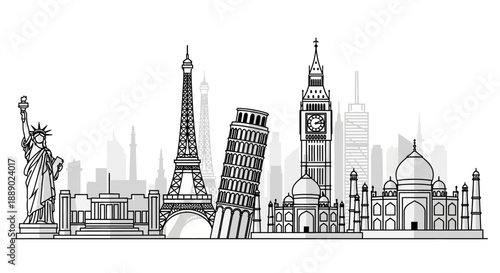 Iconic Global Landmarks Collage: A Journey Through Famous Architectural Wonders of the World