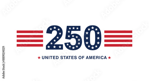 Vector Graphic of "250" with American Flag Elements and "United States of America"