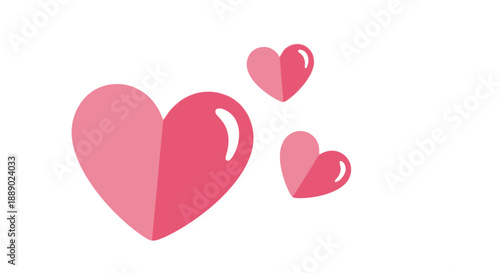 Set of Charming Pink Hearts with Subtle Highlights on White Background
