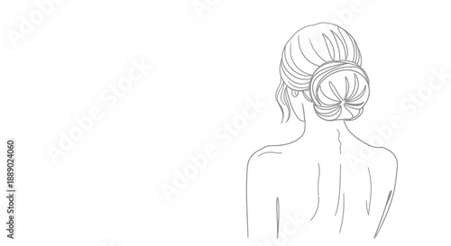 Minimalist Art of a Woman's Back with Hair Bun - Elegant Aesthetic Vector Illustration