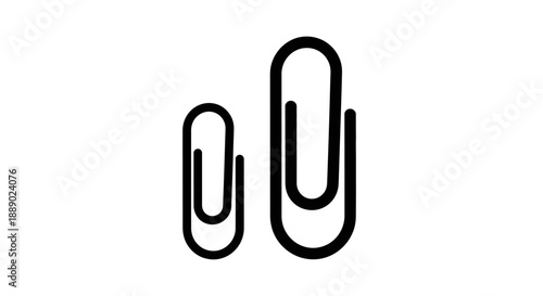 Two Black Paperclips, One Larger Than The Other, Isolated On White Background
