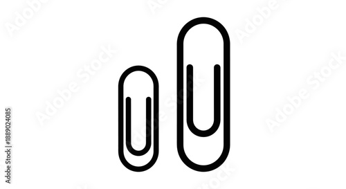 Two Outline Paperclips, One Small, One Large, Isolated on White Background