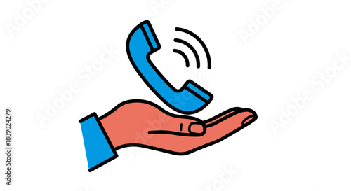 Hand holding a ringing telephone receiver, symbolizing communication and customer service concept