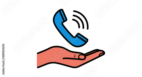 Hand holding a ringing telephone handset, modern vector illustration for communication concepts