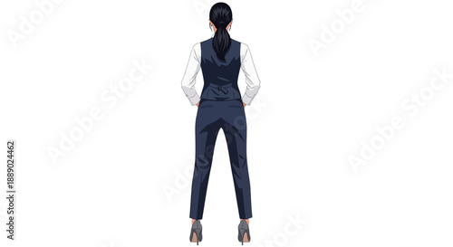 Professional Businesswoman Standing Firmly in a Tailored Suit, Back View
