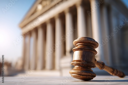 Symbol of justice with gavel and columns