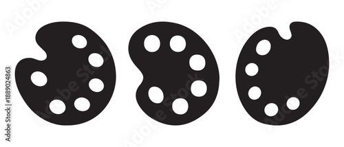 Black Artist Palettes with Paint Wells Isolated on White Background.