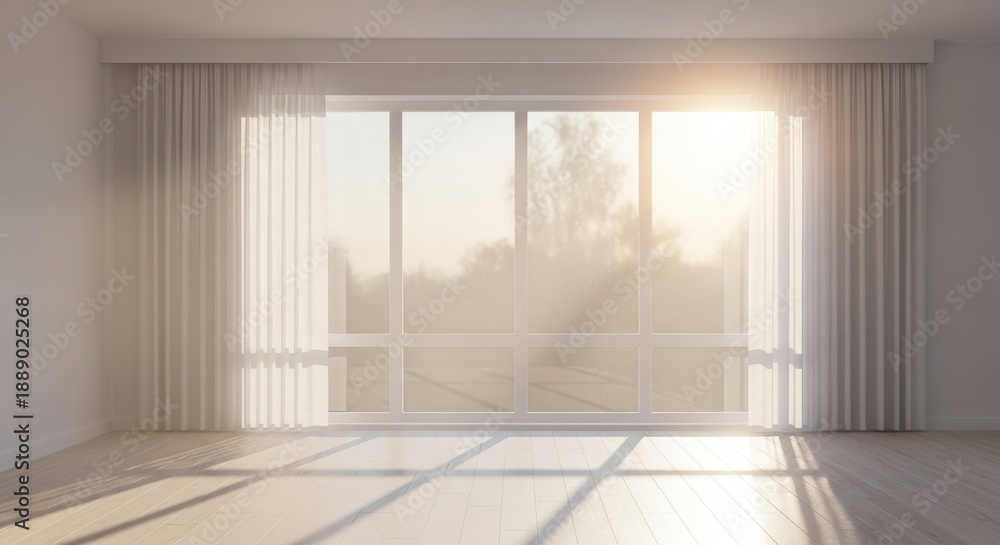 Fototapeta premium Bright Empty Room with Large Windows.
