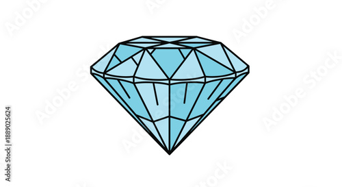 Brilliant blue diamond gemstone with a classic cut shown in a clean vector illustration style highlighting its many facets.