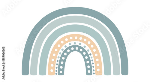 Decorative pastel rainbow in muted blue and peach tones with dotted patterns and arched layers for a modern nursery theme.