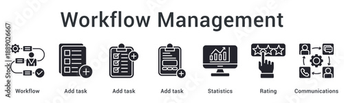 Workflow Management banner illustrating task coordination process optimization and operational efficiency