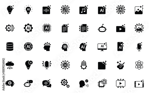 set of artificial intelligence icons, technology, ai generator