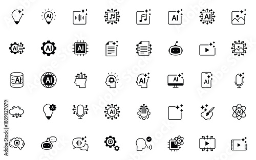 set of artificial intelligence icons, technology, ai generator