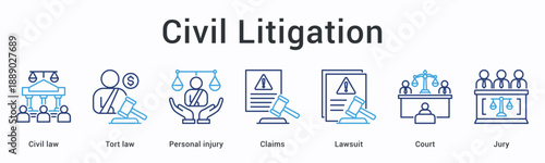 Civil Litigation banner representing legal disputes court processes and justice resolution