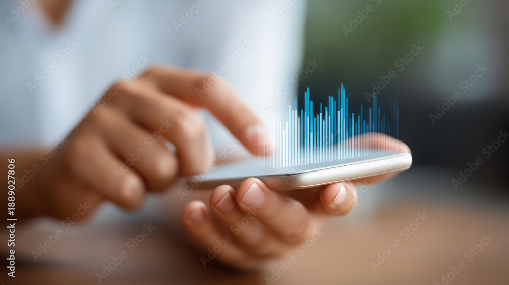 Naklejka premium Smart technologies in smartphone, collection and analysis of big data, mobile intelligence, digital information processing, smartphone data management, technological advancement vi