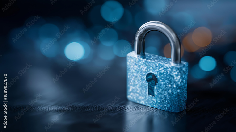 Fototapeta premium Icon representing online security lock system, featuring padlock symbol to convey secure access and protection in digital environments, cybersecurity visualization, with copy space