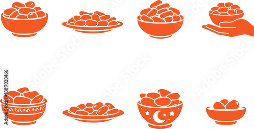 Collection of orange bowls filled with fruits various designs and styles isolated on transparent background