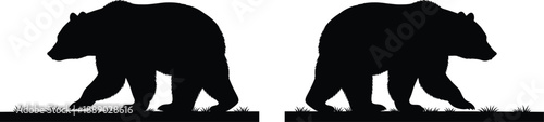 Two black bear silhouettes walking side by side in profile