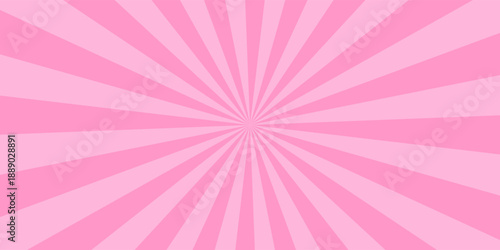 Pink rose light burst background with sunbeams. Invitation card template (party birthday invite)