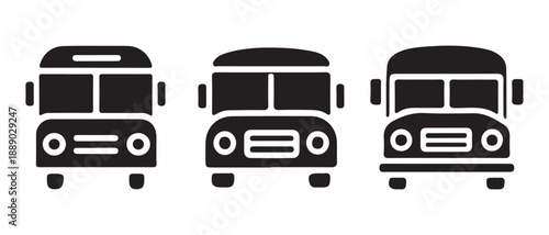 Black bus icons in a row, simple flat design, transport concept.