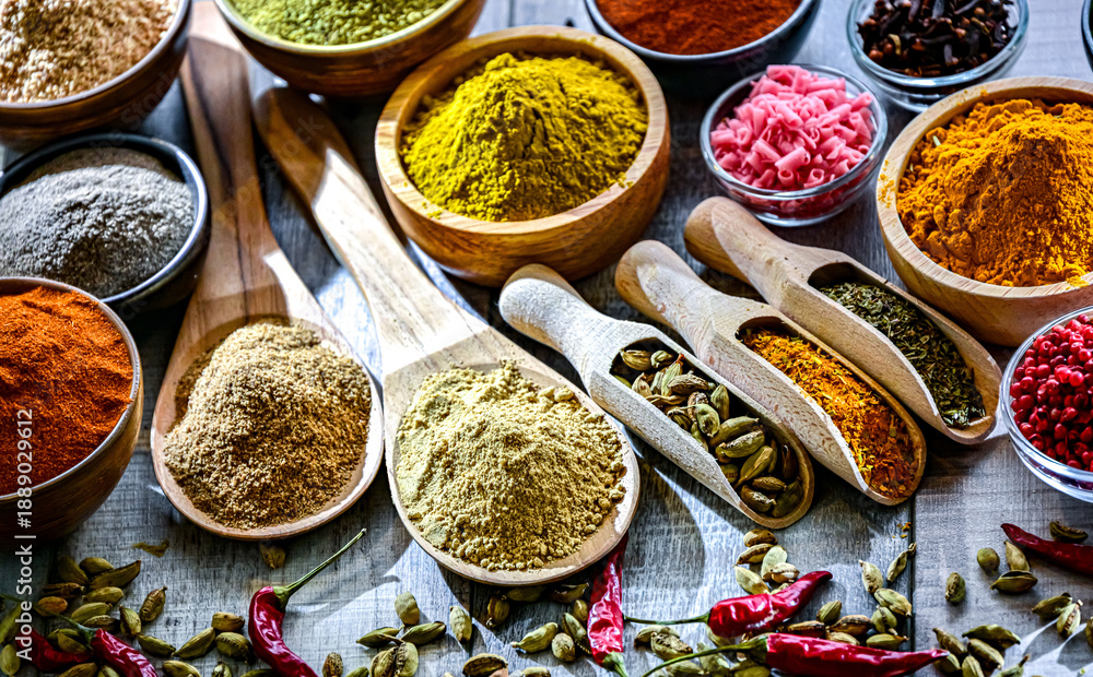 Fototapeta premium Composition with assorted spices and herbs