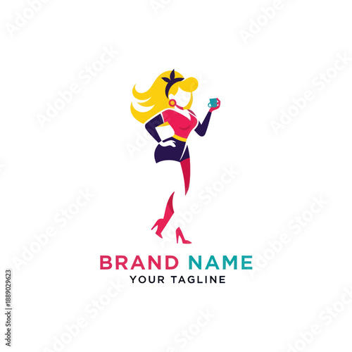 Female Character Logo Design Template Illustration.