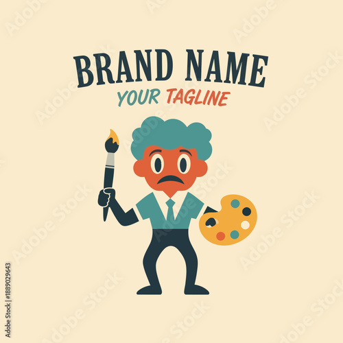 Cartoon Artist with Paintbrush and Palette.