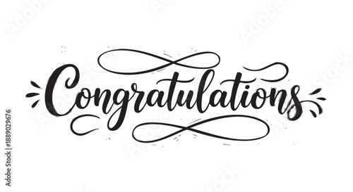 Hand drawn congratulations calligraphy message with decorative ribbon design