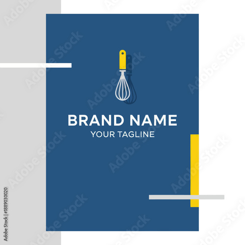 Blue Brochure with Whisk and Tagline.