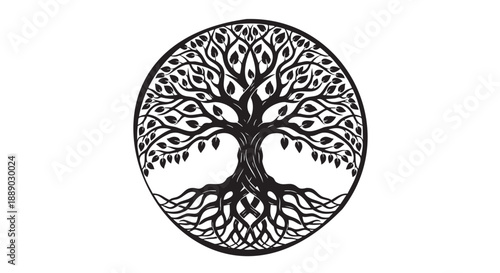Hand drawn intricate tree illustration with detailed branches and roots
