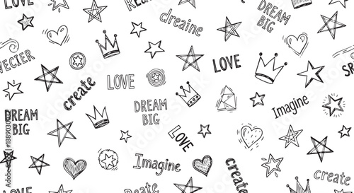 Hand drawn motivational doodles with love and dream big messages