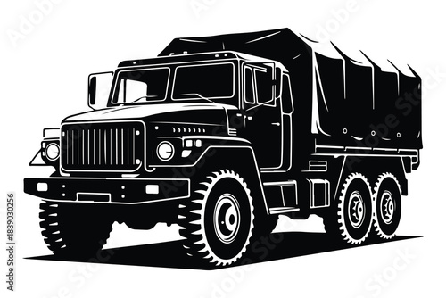 Black and White Military Truck vehicle