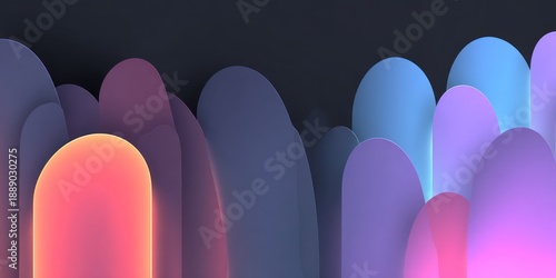 Abstract layered shapes with soft, curved edges and a gradient of pastel colors
