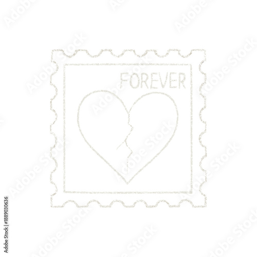 Broken heart forever stamp: a powerful symbol of enduring love and loss isolated on white background