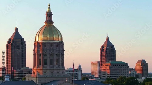Philadelphia City Skyline with Golden Dome Building at Sunset