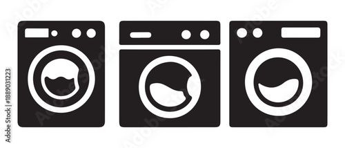 Washing Machine Icons Set. Different Cycles and Load Sizes.