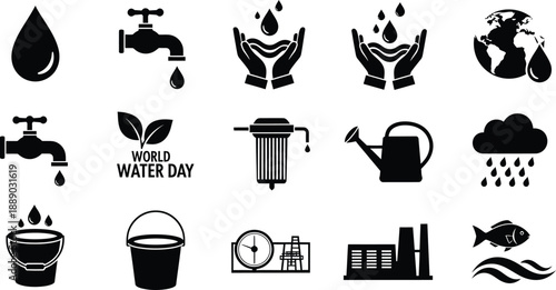 Water conservation icons and symbols