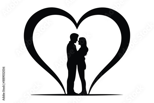 Silhouette couple embracing inside large heart shape