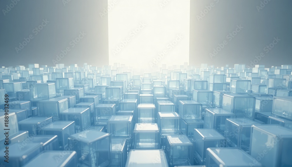 Fototapeta premium Many translucent blue cubes in a bright light geometric
