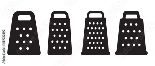 Black Graters Variety with Different Hole Patterns on White Background.