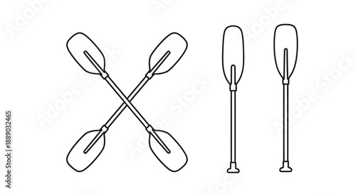Line drawing of four paddles two crossed and two standing vertically