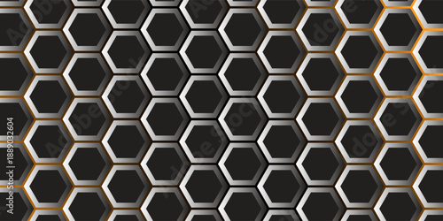 Seamless futuristic hexagon honeycomb pattern, tightly packed symmetrical layout, matte black hexagon interiors. Eps10