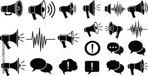 Collection of megaphone and sound wave icons